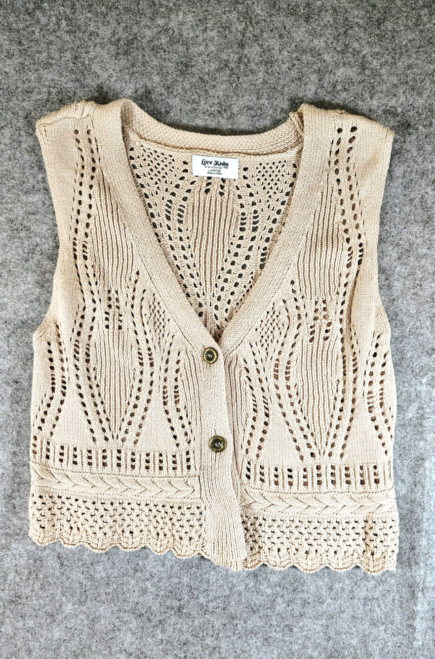 "Love Knits" Knit V-neck Button down sweater vest Size L